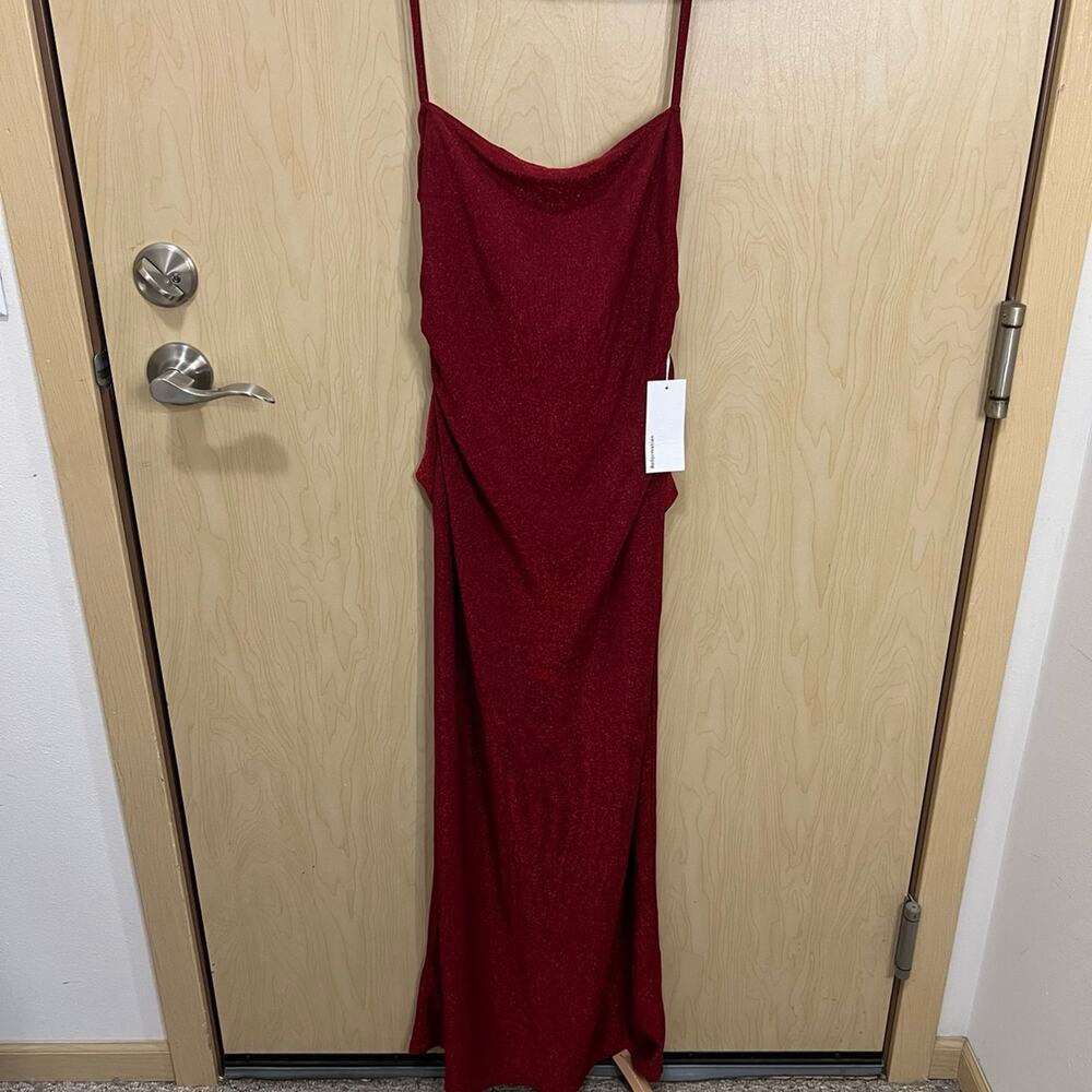 NWT Reformation Breslin Midi Dark Red Sparkle Ruched Knit
Tank Dress Large